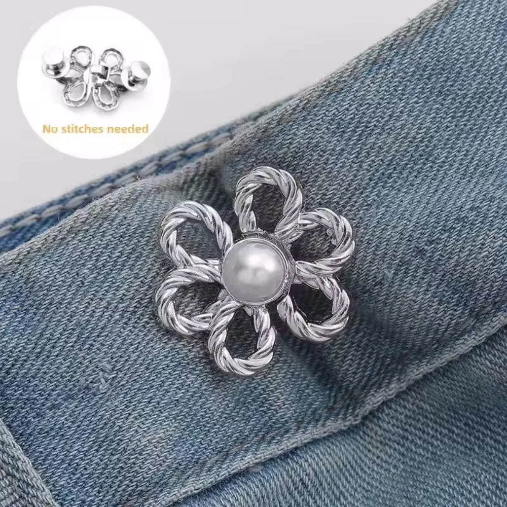 Jeans Waist Adjustment Buttons Beautiful Hollow Metal Flower Button Woman‘s Trouser Waist Wide-to-narrow Buttons