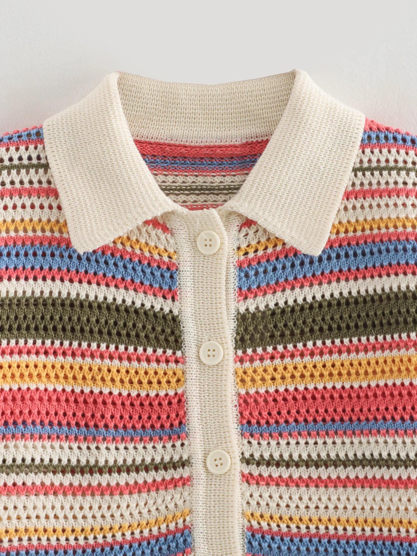Color Stripe Knit Set Women Short Polo Neck Crop Top Retro Beach Shorts 2025 Summer Vacation Matching Outfit