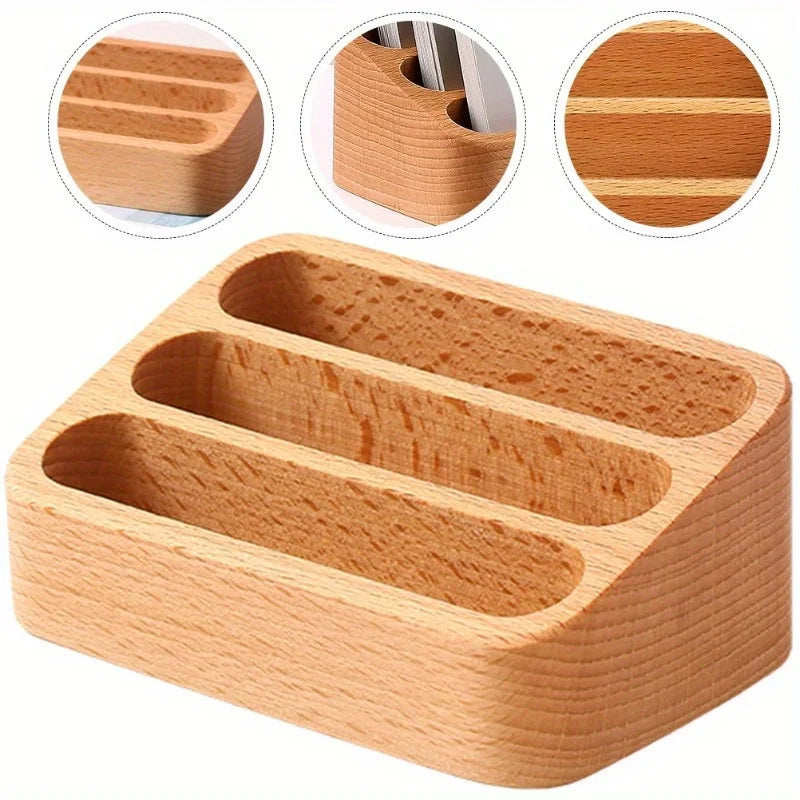 Wood Desktop Business Card Display Stand Memo Holder Storage Box Wood Card Organizer for Office