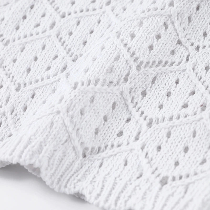 Cute Sexy Short Sleeve Top Shorts Crochet Knit Women Set Boho Beach Chic Female Playful Stylish Casual Outfit