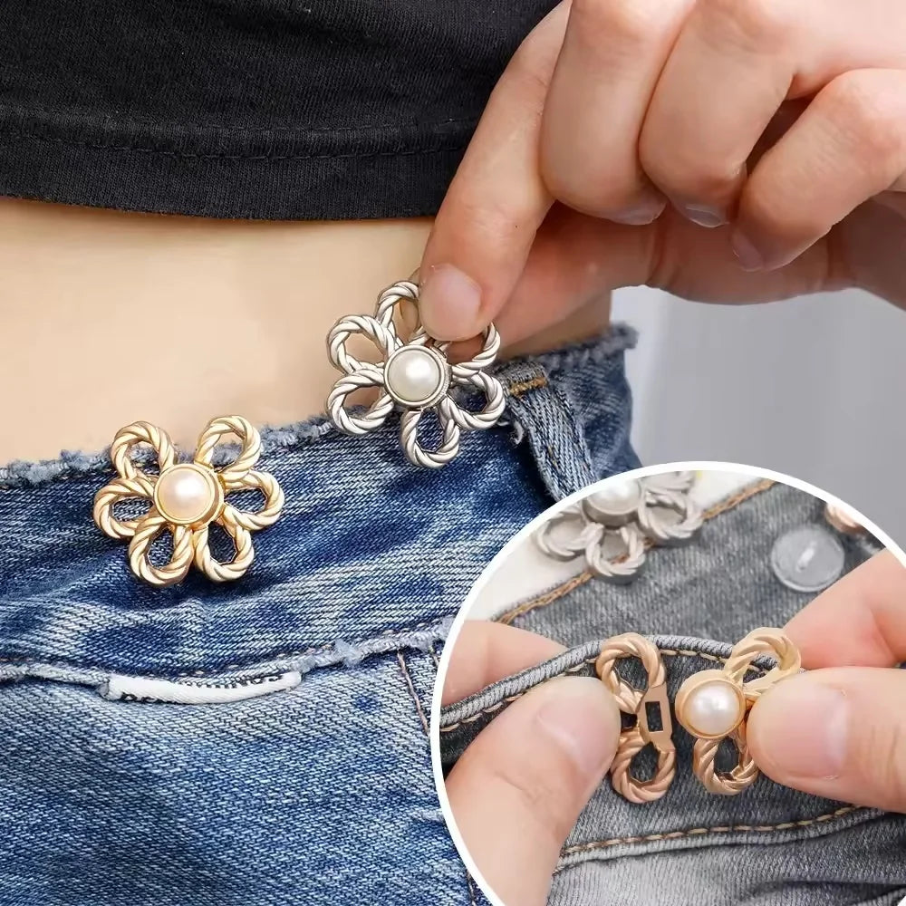 Jeans Waist Adjustment Buttons Beautiful Hollow Metal Flower Button Woman‘s Trouser Waist Wide-to-narrow Buttons