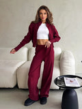 Women's Matching Sets Bornladies Women's New Knit Zip Up Cardigan Wide Leg Pants Set Soft Fabric Cropped Elastic Waist Autumn Winter Fashion Sweater