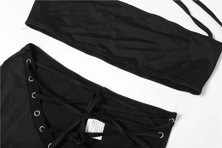 Matching 2 piece Set for Women Hipster Halter Camisole+Shirring Hollow Pants Midnight Matching Stretch Clubwear Skinny Outfits