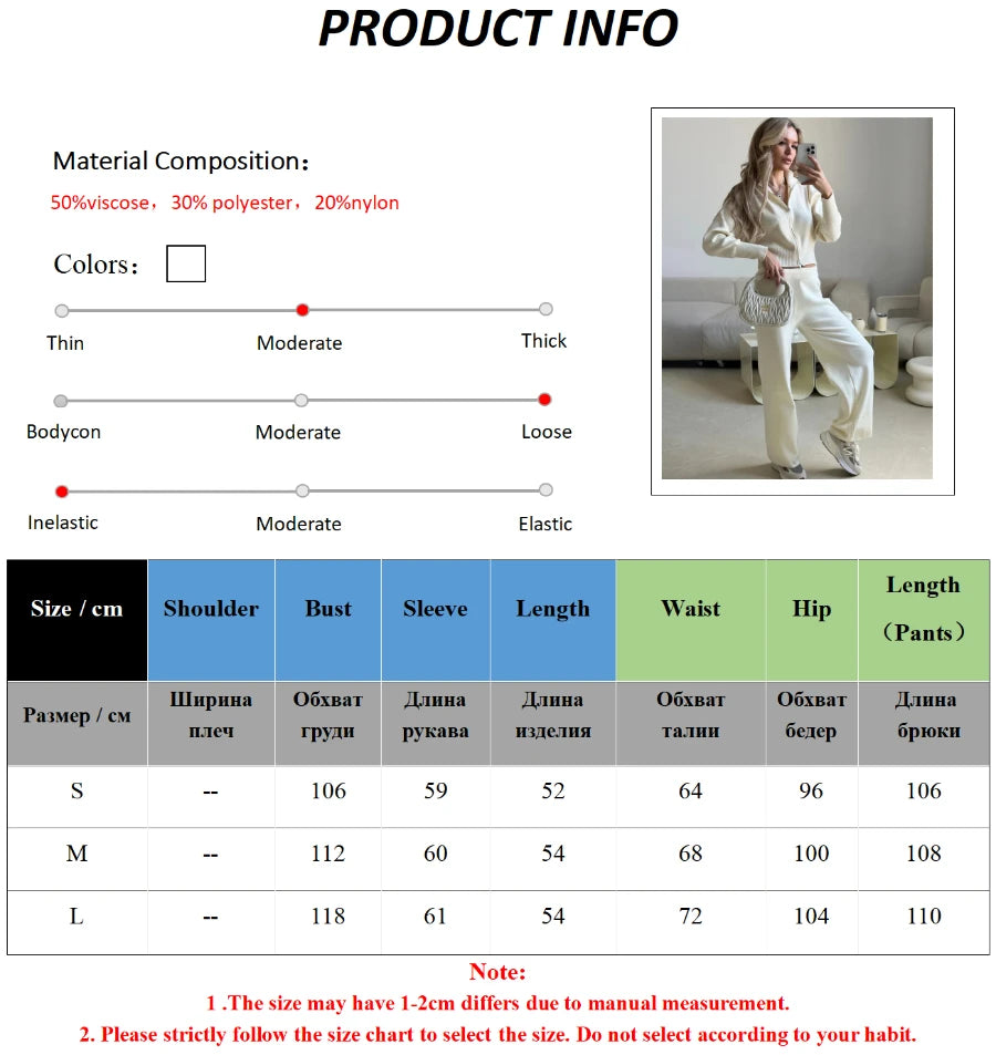 Women's Matching Sets Bornladies Women's New Knit Zip Up Cardigan Wide Leg Pants Set Soft Fabric Cropped Elastic Waist Autumn Winter Fashion Sweater