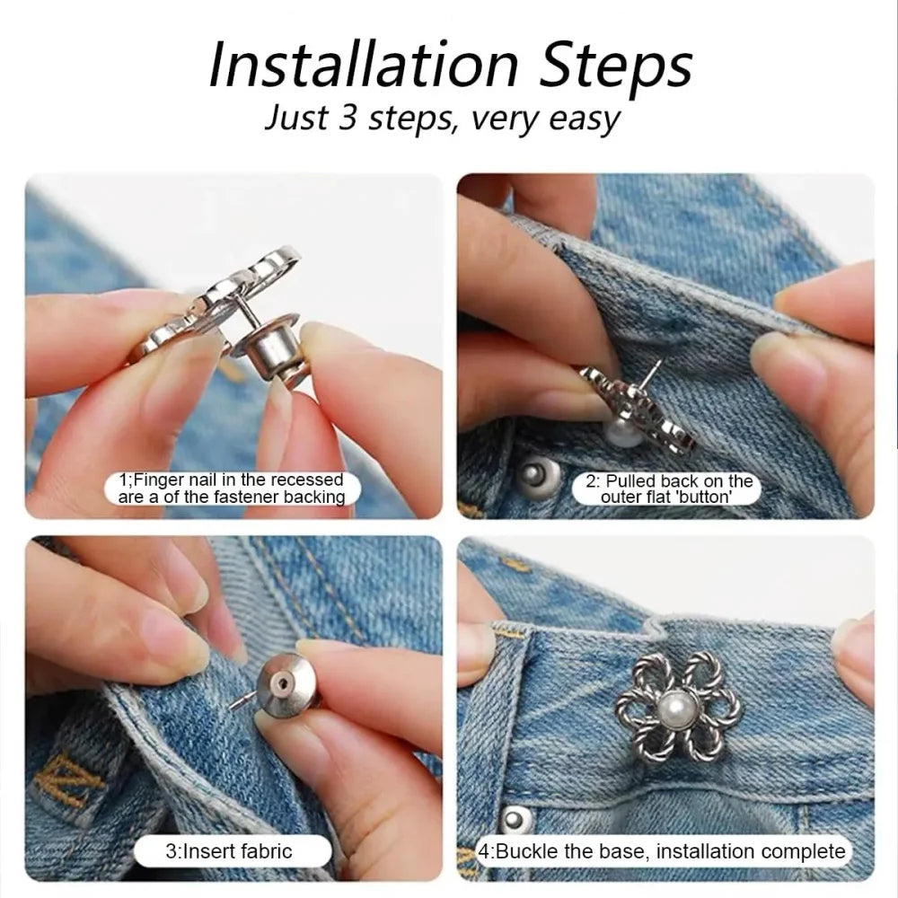 Jeans Waist Adjustment Buttons Beautiful Hollow Metal Flower Button Woman‘s Trouser Waist Wide-to-narrow Buttons