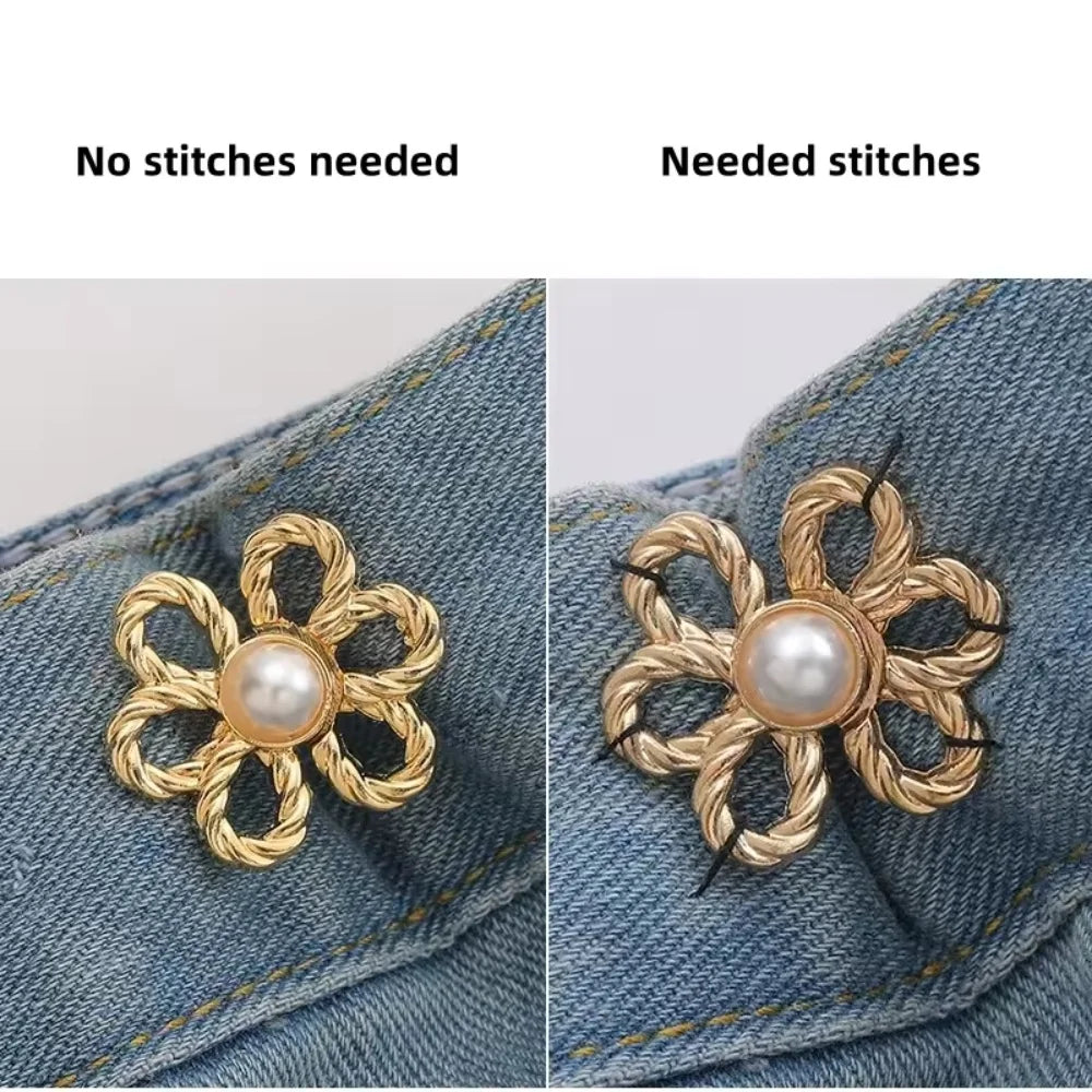 Jeans Waist Adjustment Buttons Beautiful Hollow Metal Flower Button Woman‘s Trouser Waist Wide-to-narrow Buttons