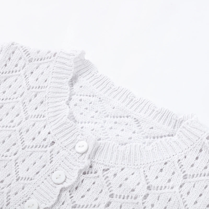 Cute Sexy Short Sleeve Top Shorts Crochet Knit Women Set Boho Beach Chic Female Playful Stylish Casual Outfit