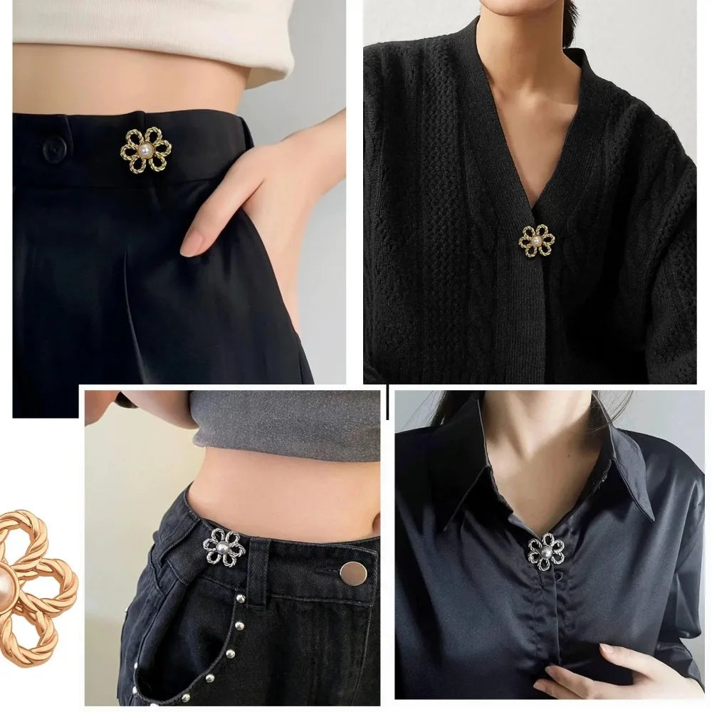Jeans Waist Adjustment Buttons Beautiful Hollow Metal Flower Button Woman‘s Trouser Waist Wide-to-narrow Buttons