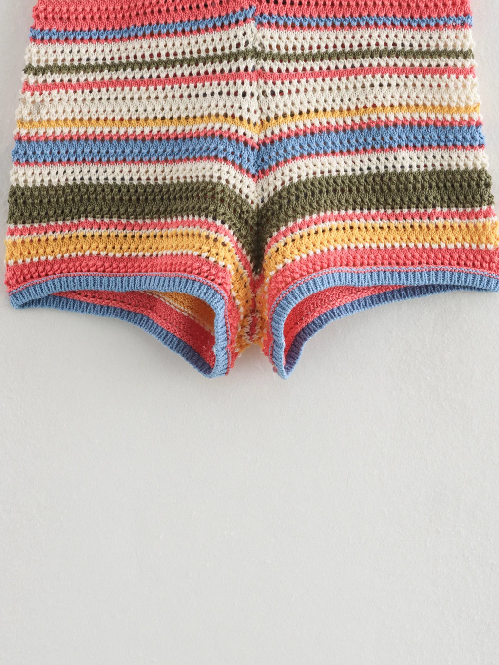 Color Stripe Knit Set Women Short Polo Neck Crop Top Retro Beach Shorts 2025 Summer Vacation Matching Outfit
