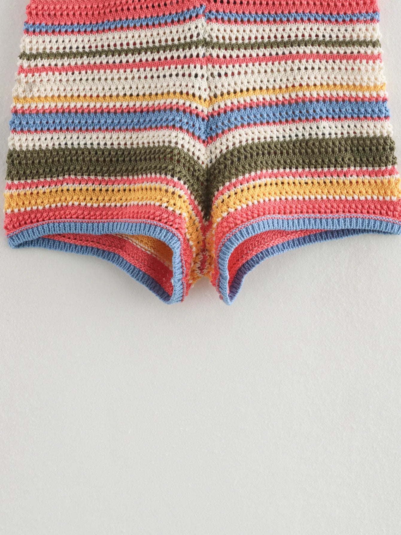 Color Stripe Knit Set Women Short Polo Neck Crop Top Retro Beach Shorts 2025 Summer Vacation Matching Outfit