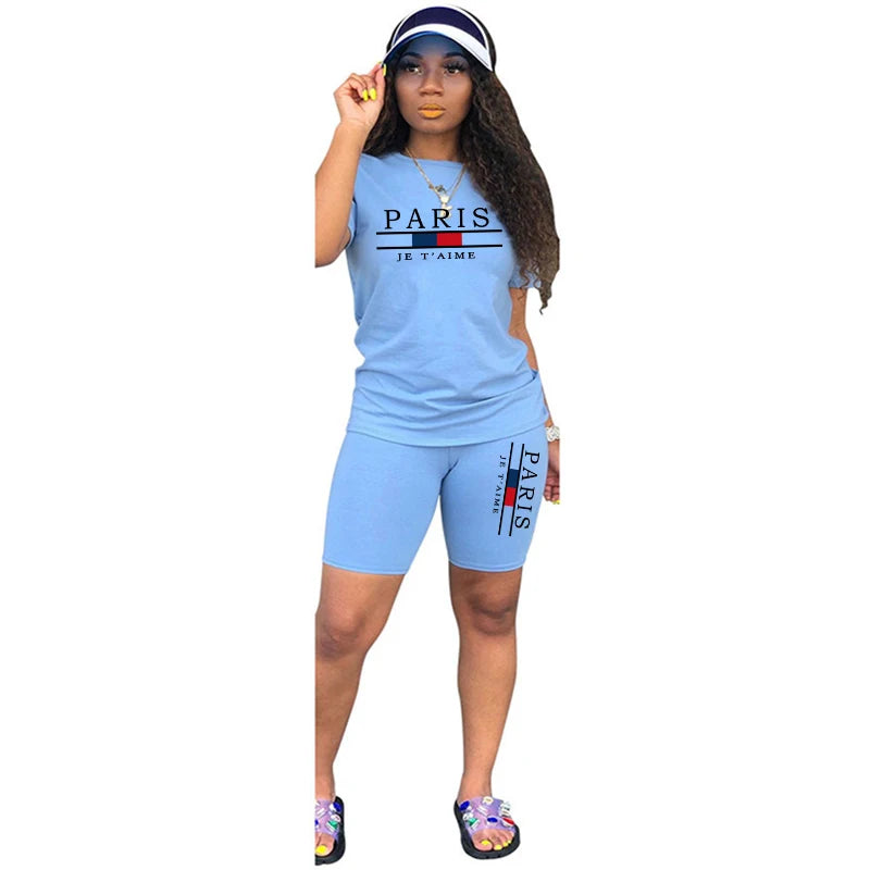 Women Summer Two Piece Set for O-Neck Shorts Daily Short Sleeve Tracksuit Hot Sales