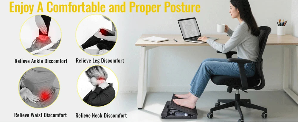 Ergonomic Adjustable Foot Rest for Under Desk Foldable Footrest with Removable Massage Beads Pad, Height & Angle Adjustable