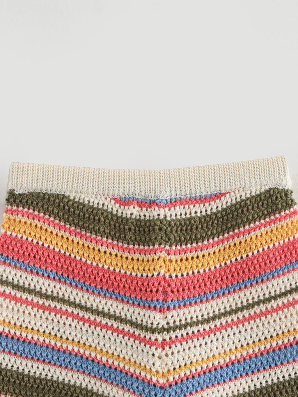 Color Stripe Knit Set Women Short Polo Neck Crop Top Retro Beach Shorts 2025 Summer Vacation Matching Outfit