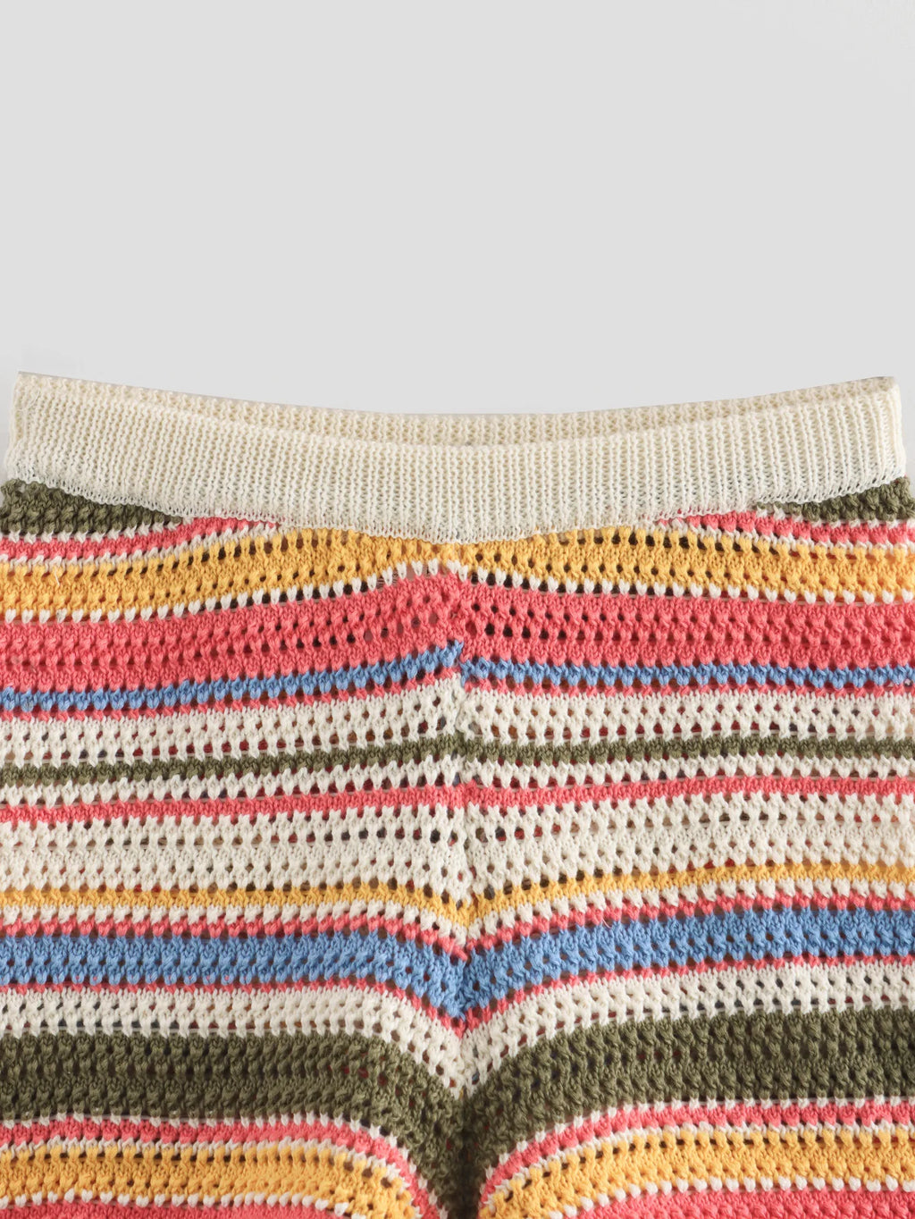 Color Stripe Knit Set Women Short Polo Neck Crop Top Retro Beach Shorts 2025 Summer Vacation Matching Outfit