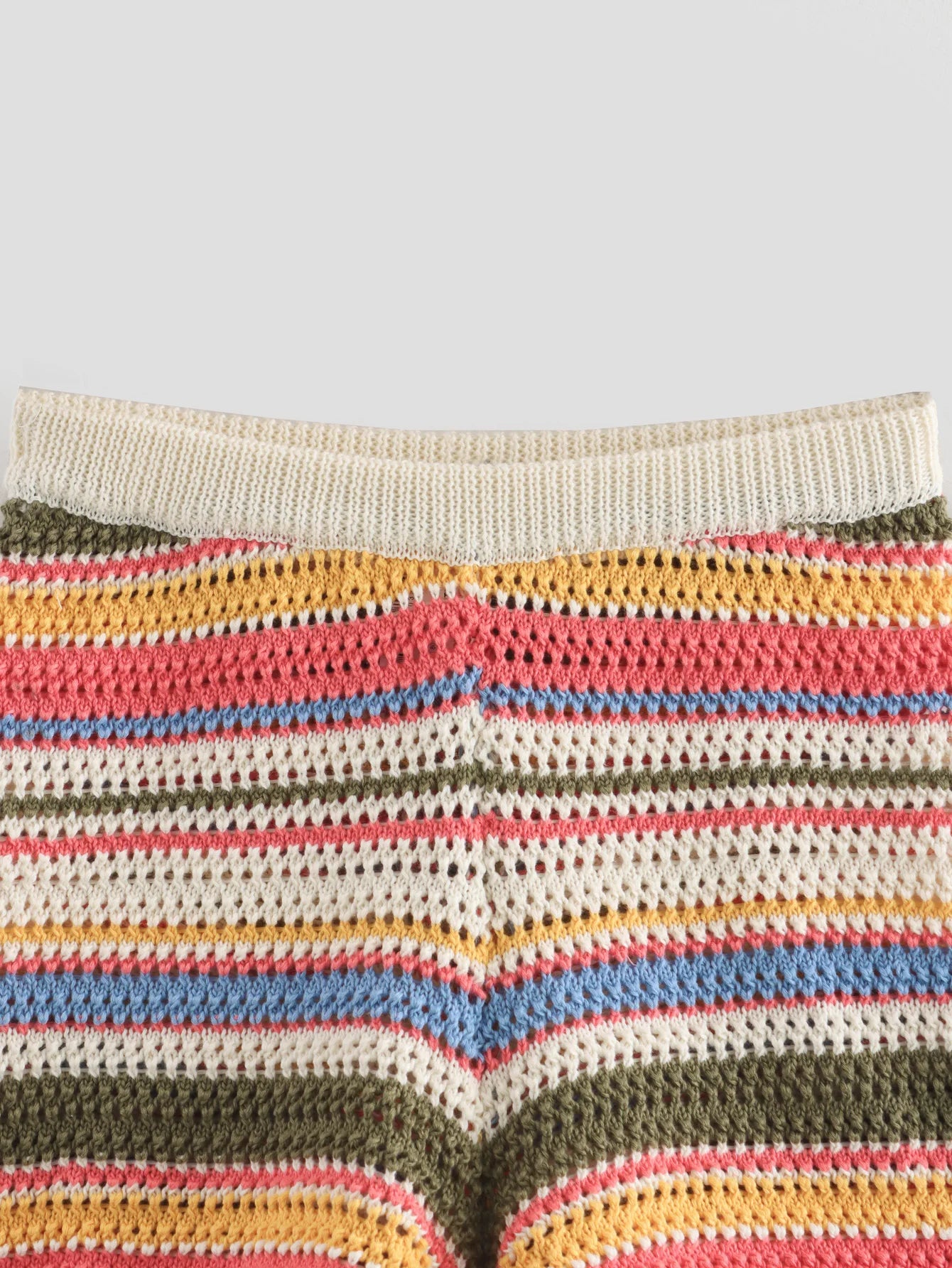 Color Stripe Knit Set Women Short Polo Neck Crop Top Retro Beach Shorts 2025 Summer Vacation Matching Outfit