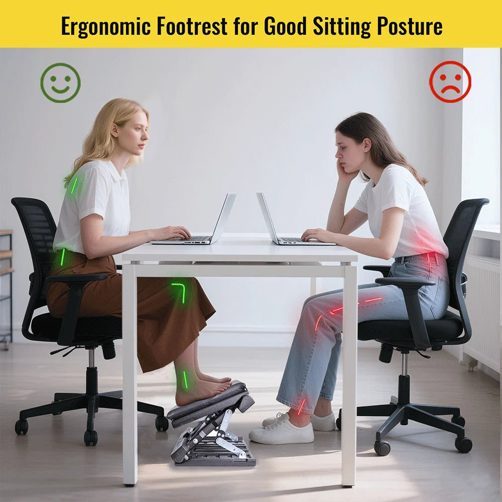Ergonomic Adjustable Foot Rest for Under Desk Foldable Footrest with Removable Massage Beads Pad, Height & Angle Adjustable