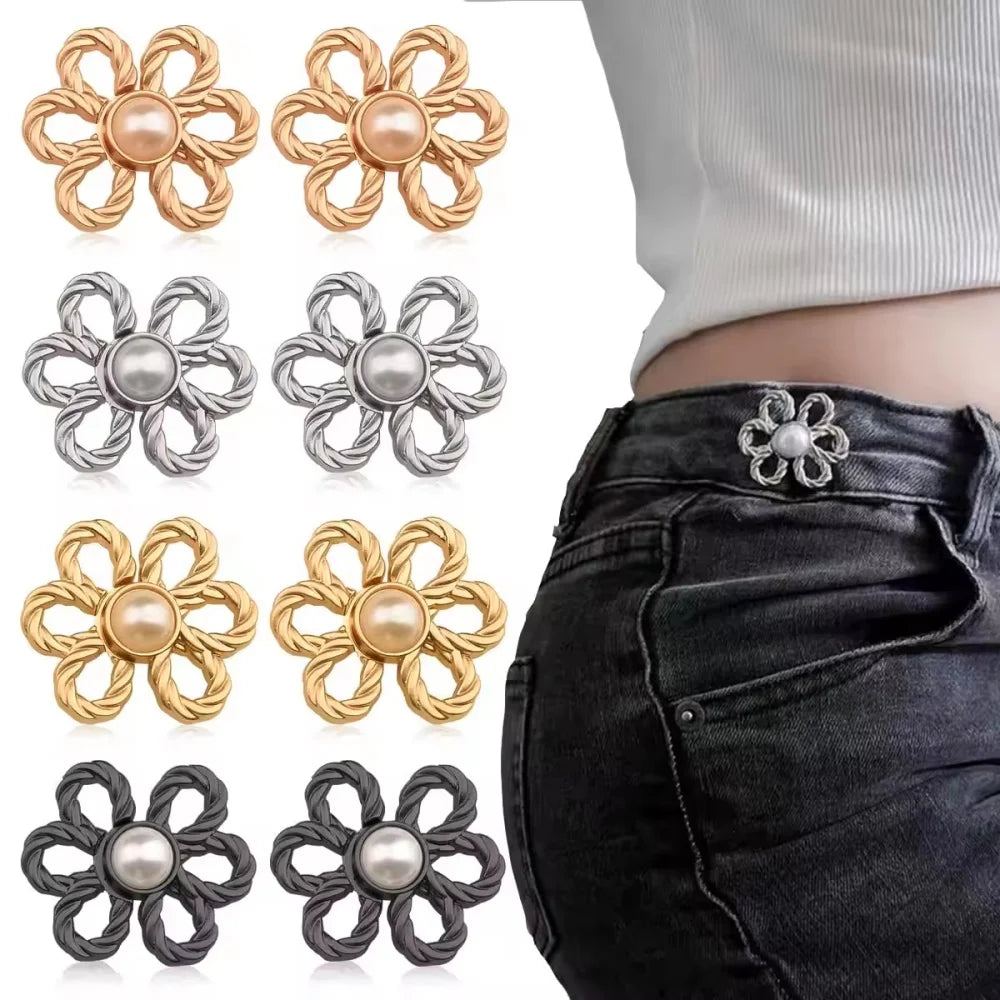 Jeans Waist Adjustment Buttons Beautiful Hollow Metal Flower Button Woman‘s Trouser Waist Wide-to-narrow Buttons