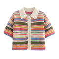 Color Stripe Knit Set Women Short Polo Neck Crop Top Retro Beach Shorts 2025 Summer Vacation Matching Outfit