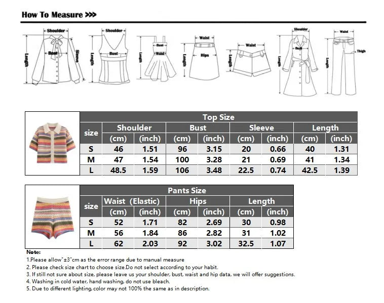 Color Stripe Knit Set Women Short Polo Neck Crop Top Retro Beach Shorts 2025 Summer Vacation Matching Outfit